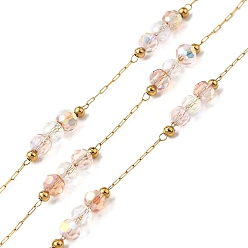 Темный Лосось 316 хирургические шариковые цепи из нержавеющей стали, со стеклянными и 304 нержавеющими бусинами, пайки, с катушкой, реальный 18 k позолоченный, темный лосось, 2.5x1x0.2 мм