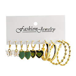 54812 Green Pearl Drop Oil Love Pendant Earrings Set - Creative, Elegant, Pearl Ear Hoops.