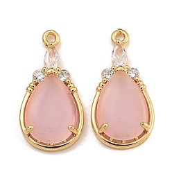 Pink Стойка металлическая латунная микропрофилированная кубическая циркония подвески, с кошачий глаз, долговечный, золотые, слеза, розовые, 25x12.5x4.5 мм, отверстие : 1.5 мм