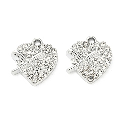 Платина Подвески из сплава , сердце прелести, uv покрытие, со стразами, платина, 17.5x16.5x4 мм, отверстие : 1.6 мм