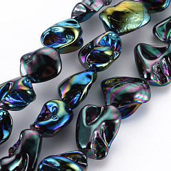 Rainbow Color Electroplate Natural Freshwater Shell Beads Strands, Nuggets, Rainbow Color, 15~24x9~17x7~12mm, Hole: 0.8mm, about 20~23pcs/strand, 14.96 inch~15.75 inch(38cm~40cm)