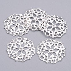Silver Tibetan Style Filigree Joiners Links, Cadmium Free & Lead Free, Flower, Silver, 29x1mm, Hole: 1.2mm