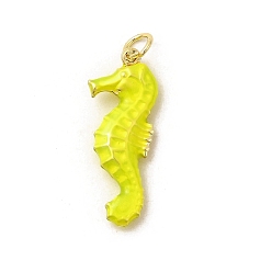 Желтый Латунные эмалевые подвески с морскими животными, прелести морских коньков, без свинца и без кадмия, долговечный, стойки покрытие, реальный 18 k позолоченный, желтые, 26.5x10.5x4.5 мм, отверстие : 3.4 мм