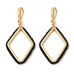 Черный Серьги-кольца из латуни с кубическим цирконием и ромбами, без кадмия и без свинца, реальный 18 k позолоченный, чёрные, 55x26.5 мм