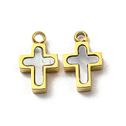 Real 14K Gold Plated 304 Stainless Steel Shell Charms, Cross, Real 14K Gold Plated, 10.5x6.5x2.5mm, Hole: 1.2mm