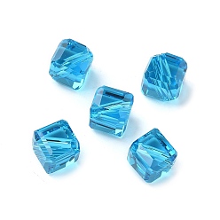 Озёрно--синий Стекло k9 стекло, имитация Австрийские кристаллические шарики, граненые, квадратный, Плут синий, 6x6x6 мм, отверстие : 1 мм