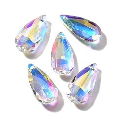 Прозрачный АВ Стеклянные подвески, слеза, AB цвет, граненые, ясно AB, 24x12x5.5 мм, отверстие : 1.4 мм