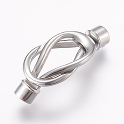 Stainless Steel Color 304 Stainless Steel Magnetic Clasps with Glue-in Ends, Smooth Surface, Stainless Steel Color, 44x18.5x8.5mm, Hole: 6mm