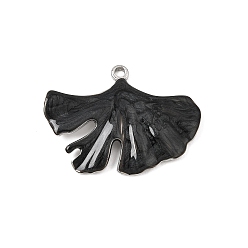Black 304 Stainless Steel with Enamel Pendants, Ginkgo Leaf Charms, Stainless Steel Color, Black, 23x30x3mm, Hole: 1.6mm