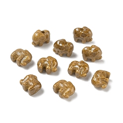 Dark Goldenrod Vintage Handmade Porcelain Beads, Fancy Antique Glazed Porcelain, Elephant, Dark Goldenrod, 10x12.5x7mm, Hole: 1.8mm