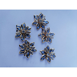 Light Blue Acrylic Rhinestone Cabochons, with Golden Tone Brass Findings, Flower, for Hair Accessories, Light Blue, 23mm