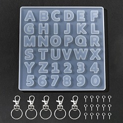 White DIY Keychain Making Kits, Inclduing Letter/Number Silicone Molds, Alloy Swivel Clasps, Iron Key Ring & Screw Eye Pin Peg Bails, White