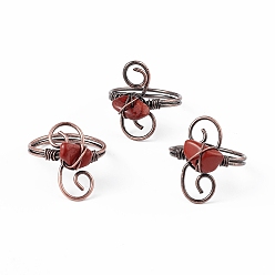 Red Jasper Natural Red Jasper Chips with Vortex Finger Ring, Red Copper Brass Wire Wrap Jewelry for Women, Inner Diameter: 18mm
