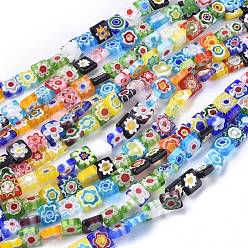 Mixed Color Square Handmade Millefiori Glass Beads, Mixed Color, 8x8x3mm, Hole: 0.5mm, about 48pcs/strand, 14.9 inch