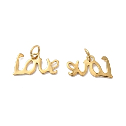 Real 14K Gold Plated Ion Plating(IP) 304 Stainless Steel Charms, Laser Cut, with Jump Ring, Word Love Charms, Real 14K Gold Plated, 6x13x1mm, Hole: 2.5mm