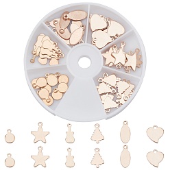 Rose Gold 304 Stainless Steel Charms, Stamping Blank Tag, Mixed Shape, Rose Gold, 12.5~16x6~13x0.7~1mm, Hole: 1~2mm, 60pcs/box