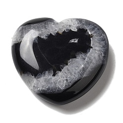 Black Agate Natural Black Agate Love Heart Ornaments, Reiki Energy Balancing Meditation Gift Decoration, 40x40.5~42.5x11~12mm
