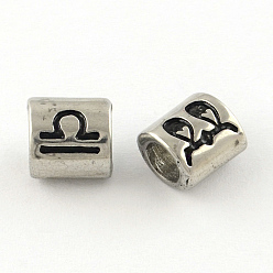 Libra Smooth Surface 304 Stainless Steel European Bead, Large Hole Beads, Oval Constellation/Zodiac Sign Style, Libra, 9x8.5x6.5mm, Hole: 4.5mm