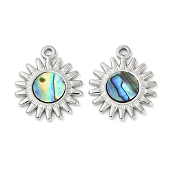 Нержавеющая Сталь Цвет 304 подвески из натуральной ракушки пауа из нержавеющей стали, солнечные чары, цвет нержавеющей стали, 20.5x17.5x2 мм, отверстие : 1.6 мм