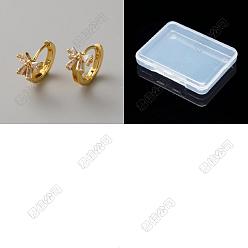 Oro 1 Par de pendientes de aro de latón con cristales y diamantes de imitación, lazo, dorado, 11.5x15x2~8 mm