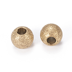 Golden Ion Plating(IP) 304 Stainless Steel Textured Beads, Round, Golden, 5x4mm, Hole: 2mm