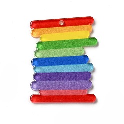 Rectangle Rainbow Color Printed Acrylic Pendants, Rectangle Pattern, 35.5x27x2mm, Hole: 1.6mm