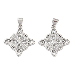 Платина Латунные микропаве прозрачные подвески с фианитом, ведьмы узел викканский символ прелести, платина, 24.5x21.5x2.5 мм, отверстие : 4x3.5 мм