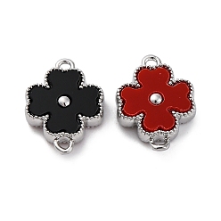 Платина Двухсторонние цветные акриловые соединительные подвески, латунь цветок ссылки, черный и красный, платина, 13.5x10x3 мм, отверстие : 1.2 мм