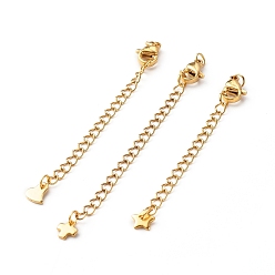 Golden Handmade Chain Extender, with 304 Stainless Steel Lobster Claw Clasps & Jump Rings, Charms, Mixed Shape, Golden, 65~75x3mm