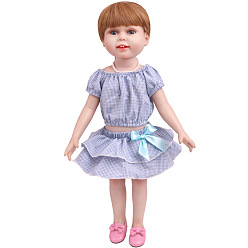 Cornflower Blue Grid Pattern Cloth Doll Dress Suit, Doll Clothes Outfits, Fit for 18 inch American Girl Dolls, Cornflower Blue, 310x235x140mm