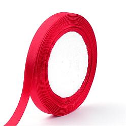 Красный Высокая плотная атласная лента с одним лицом, Полиэфирная лента, Рождество лента, красные, 1/4 дюйм (6~7 мм), около 25 ярдов / рулон, 10 рулоны / группа, о 250yards / группа (228.6 м / группа)