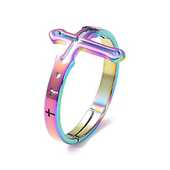 Rainbow Color Ионное покрытие (ip) 304 Полое регулируемое кольцо из нержавеющей стали для женщин, Радуга цветов, внутренний диаметр: 17 мм