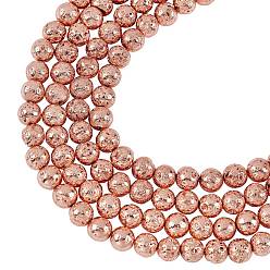 Rose Gold Plated ARRICRAFT Electroplated Natural Lava Rock Bead Strands, Round, Bumpy, Rose Gold Plated, 8~8.5mm, Hole: 1mm, about 47pcs/strand, 15.35 inch(39cm), 4strand/box