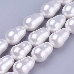 White Shell Pearl Beads Strands, Teardrop, White, 18~19x12~13mm, Hole: 1mm, about 22pcs/strand, 15.9 inch(40.5cm)