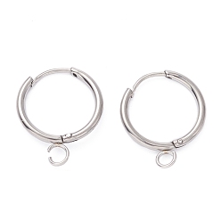 Stainless Steel Color 201 Stainless Steel Huggie Hoop Earring Findings, with Horizontal Loop and 316 Surgical Stainless Steel Pin, Stainless Steel Color, 19x16x1.6mm, Hole: 2.5mm, Pin: 1mm