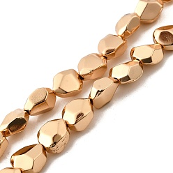 Светло-Золотое Покрытие Стеклянные бусины с гальваническим покрытием , самородки, полное покрытие, граненые, свет позолоченные, 12x10x7 мм, отверстие : 1 мм, около 37 шт / нитка, 17.44'' (44.3 см)
