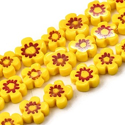 Золотистый Ручной работы стеклянная бусина тысячецветник нитей, цветок, золотые, 10~12x2.6 мм, отверстие : 1 мм, около 40 шт / нитка, 15' (38 см)