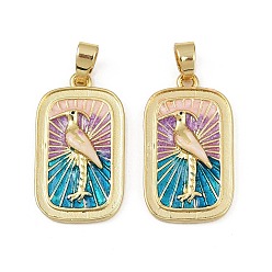Разноцветный Латунь эмаль подвески, долговечный, без свинца и без кадмия, стойки покрытие, золотые, прямоугольник с подвесками фламинго, красочный, 27.5x15.5x3.5 мм, отверстие : 6.5x3.5 мм