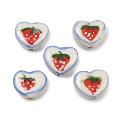 Красный Фарфоровые бусины ручной работы, сердце и фрукты, пастельный фарфор, красные, 12~13x14.5~15x6.5~7 мм, отверстие : 1.8 мм