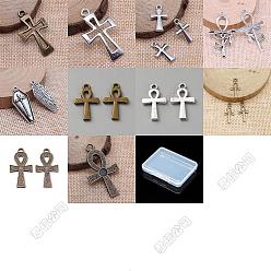 Mixed Color 50Pcs 10 Styles Tibetan Style Alloy Pendants, Cross Charms, Mixed Color, 12~47x8~26mm, 5pcs/style