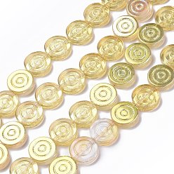 Light Gold Electroplate Transparent Glass Beads Strands, Full Rainbow Plated, Flat Round with Vortex, Light Gold, 16x4.8mm, Hole: 1.2mm, about 40pcs/strand, 25.20 inch(64cm)
