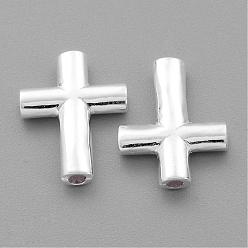 Silver 925 Sterling Silver Beads, Latin Cross, Silver, 14x10x2mm, Hole: 1mm
