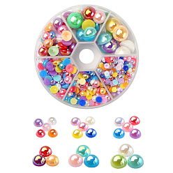 Mixed Color 648Pcs 6 Style ABS Imitation Pearl Cabochons, AB Color Plated, Dome/Half Round, Mixed Color, 4~12x2~6mm