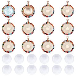 Light Gold SUNNYCLUE DIY Pendant Making, with Flat Round Alloy Rhinestone Pendant Cabochon Settings and Transparent Glass Cabochons, Light Gold, Tray: 25mm, 43x34x3mm, Hole: 4x7mm, 12pcs/set