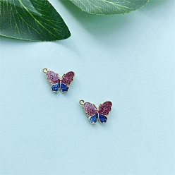 Old Rose Alloy Enamel Pendants, Butterfly Charms, Golden, Old Rose, 15.5x20mm
