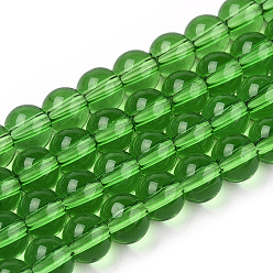 Green Transparent Glass Beads Strands, Round, Green, 6~6.5mm, Hole: 1.4mm, about 67~70pcs/strand, 14.76 inch~15.16 inch(37.5~38.5cm)