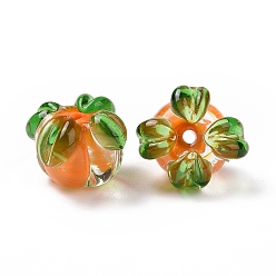 Orange Handmade Lampwork Fruit Beads, Luminous, Glow in the Dark, Persimmon, Orange, 15x12x12mm, Hole: 1.5~1.6mm