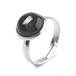 (RRHB277) Кристалл на подкладке из медово-бежевого цвета Полукруглые перстни из натурального индийского агата, 304 регулируемые кольца из нержавеющей стали для женщин, круглые кабошоны: 10мм, размер США 6 (16.5 мм), 3 мм