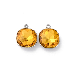 Топаз 304 из нержавеющей стали горный хрусталь подвески, квадратных амулеты, цвет нержавеющей стали, топаз, 16x13x6 мм, отверстие : 1.6 мм