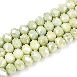 Бледно-Золотистый Антикоррозийные гальванические стеклянные бусины рондель, имитация драгоценных камней, с покрытием AB цвета, граненые, бледно золотарник, 8x5.5~6 мм, отверстие : 1~1.2 мм, около 60~61 шт / нитка, 14.96~15.16'' (38~38.5 см)